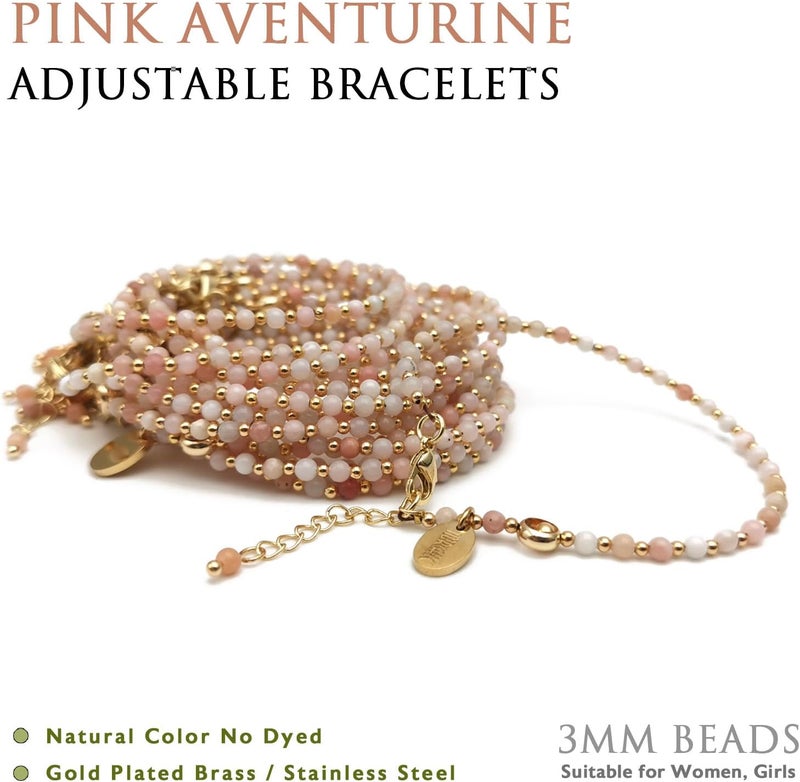 Morchic 3mm Tiny Beads Natural Gemstone Bracelet for Women, Adjustable 7.1" Energy Gem Charm Jewelry, Dainty Handmade Birthday Gift - Image 3